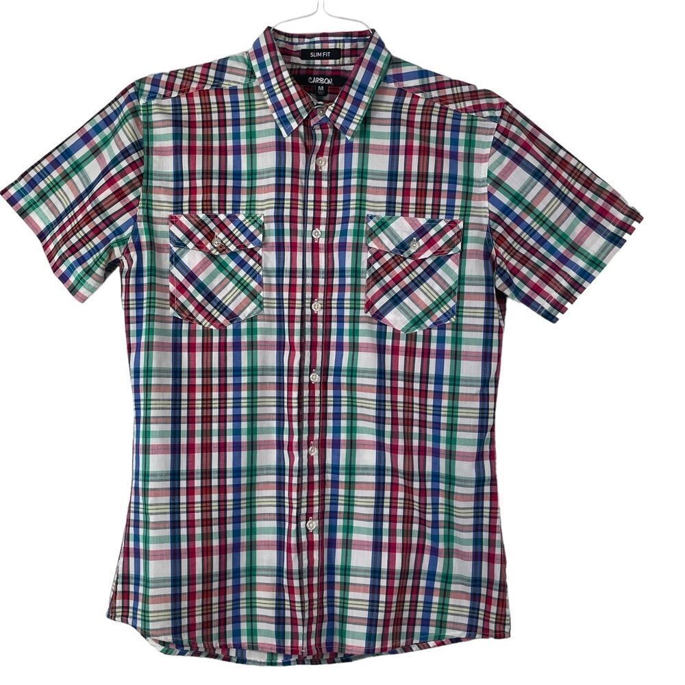 Carbon Slim Fit Short Sleeve Plaid Button Down‎ Medium 0193